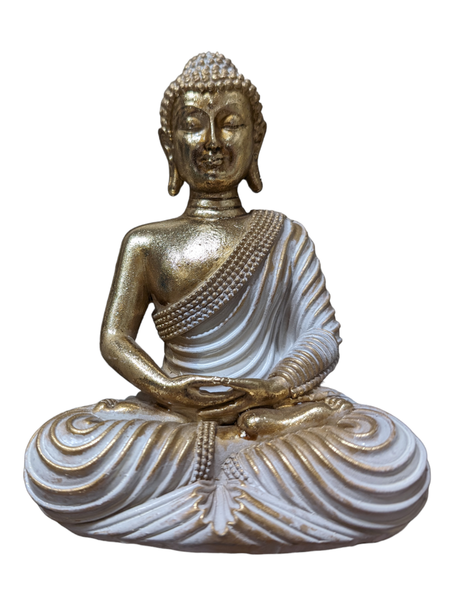 Small White and Antique Gold Sitting Buddha