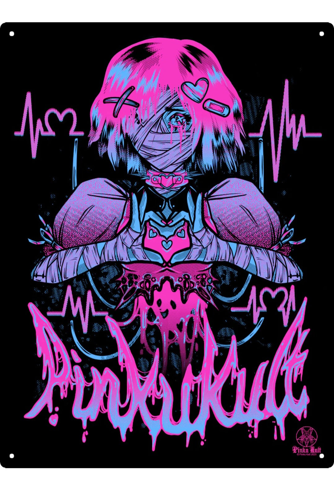 Pinku Kult heartbeat tin sign