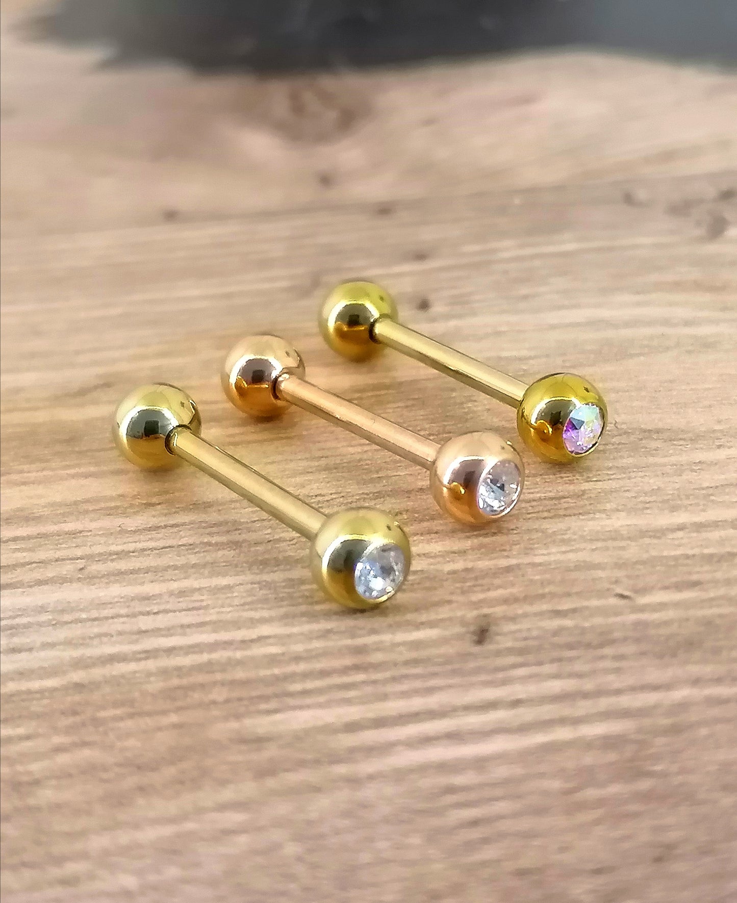 Anodised Titanium Rose Gold/Gold Plain and Gem Barbells