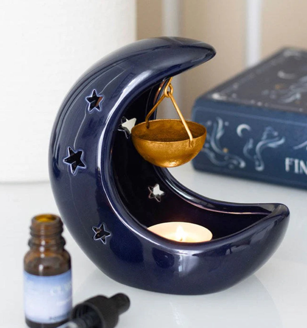 Blue crescent moon oil burner