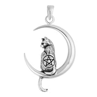 Sterling Silver Pentagram Cat on the Moon Necklace