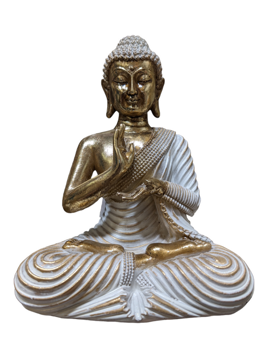 Large White and Antique Gold Sitting Buddha