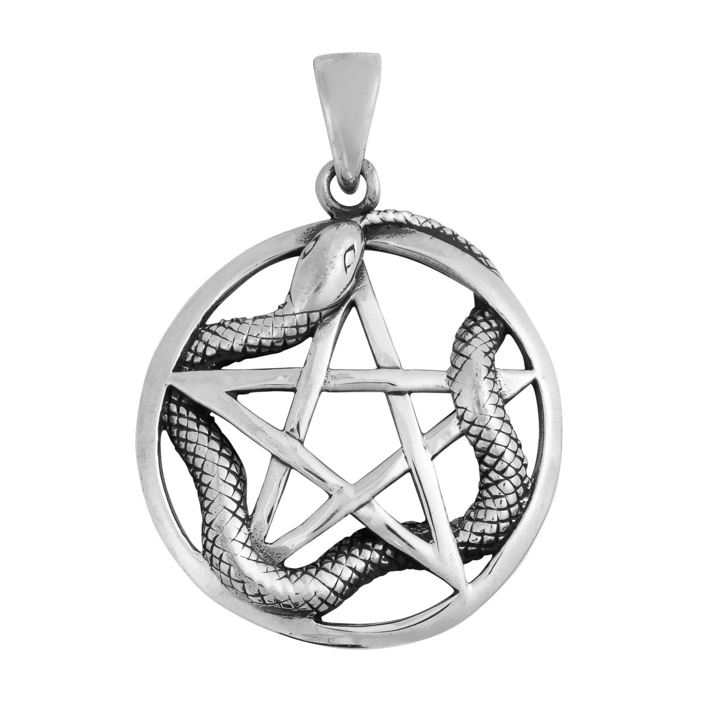 Sterling Silver Entwined Snake Pentagram Necklace