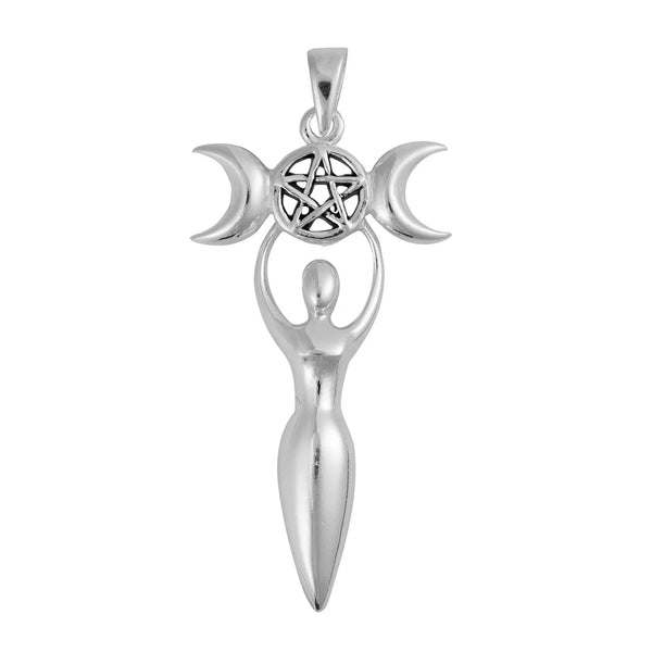 Sterling Silver Triple Moon Goddess Pentagram Necklace