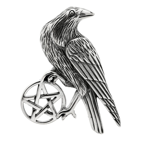 Sterling Silver Raven Pentagram Necklace