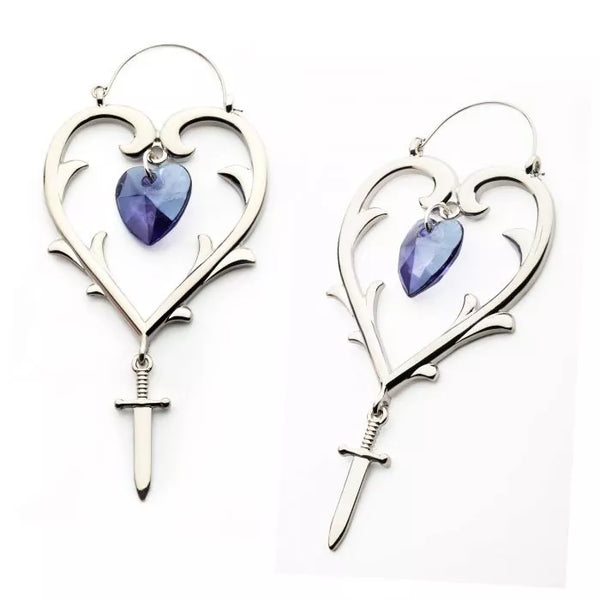 Purple Hearts and Dagger Plug Hoops