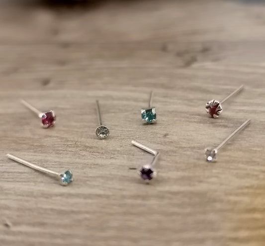 Silver Clawed, Plain Stem Gem Nose Studs x6