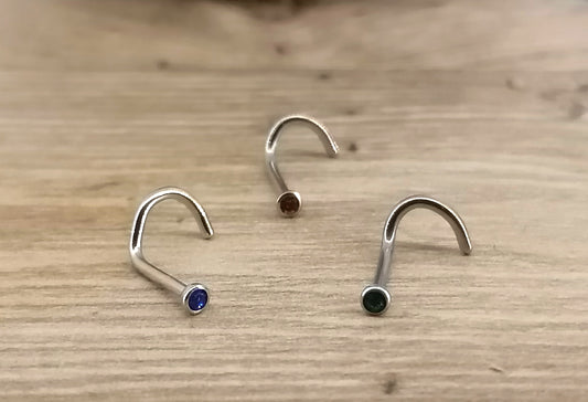 CorkScrew Steel Gem Nose Studs