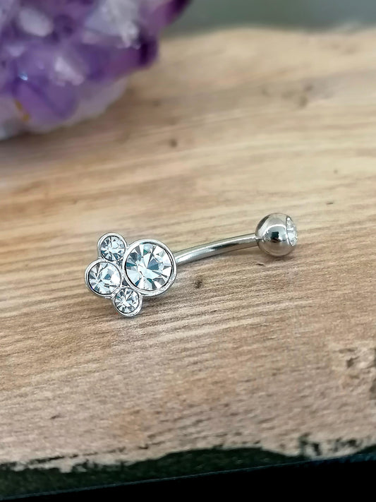 Surgical Steel Clear Gem Paw Print Navel Bar