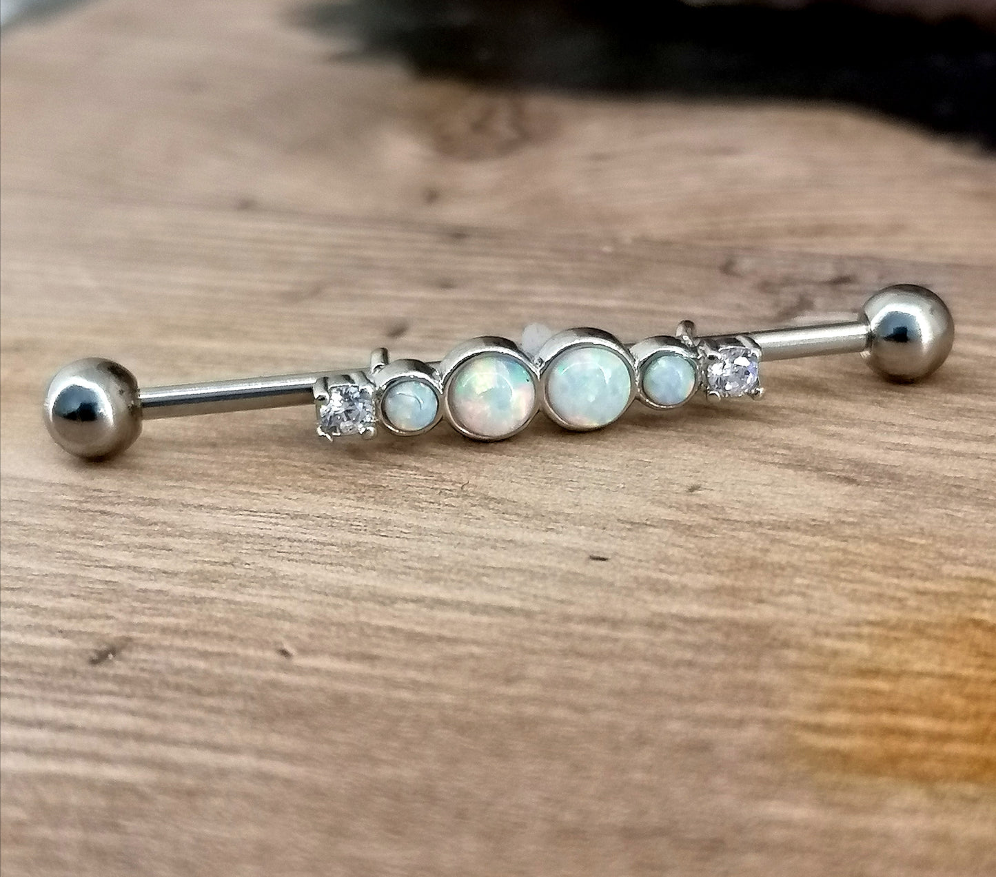 Surgical Steel Industrial / Scaffold Opal Style with Gem Barbell